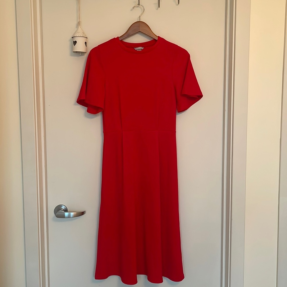 Red Short Sleeve MIDI Dress